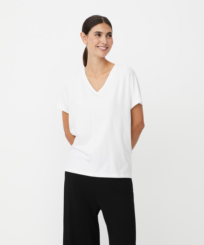 T-shirt col V en jersey doux, White