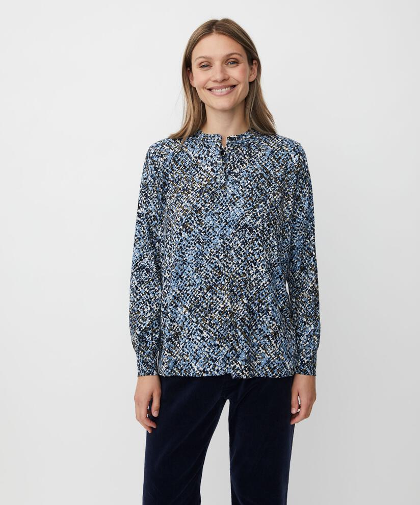 top en jersey imprimé avec détail boutonné dans le cou, Proven Blue