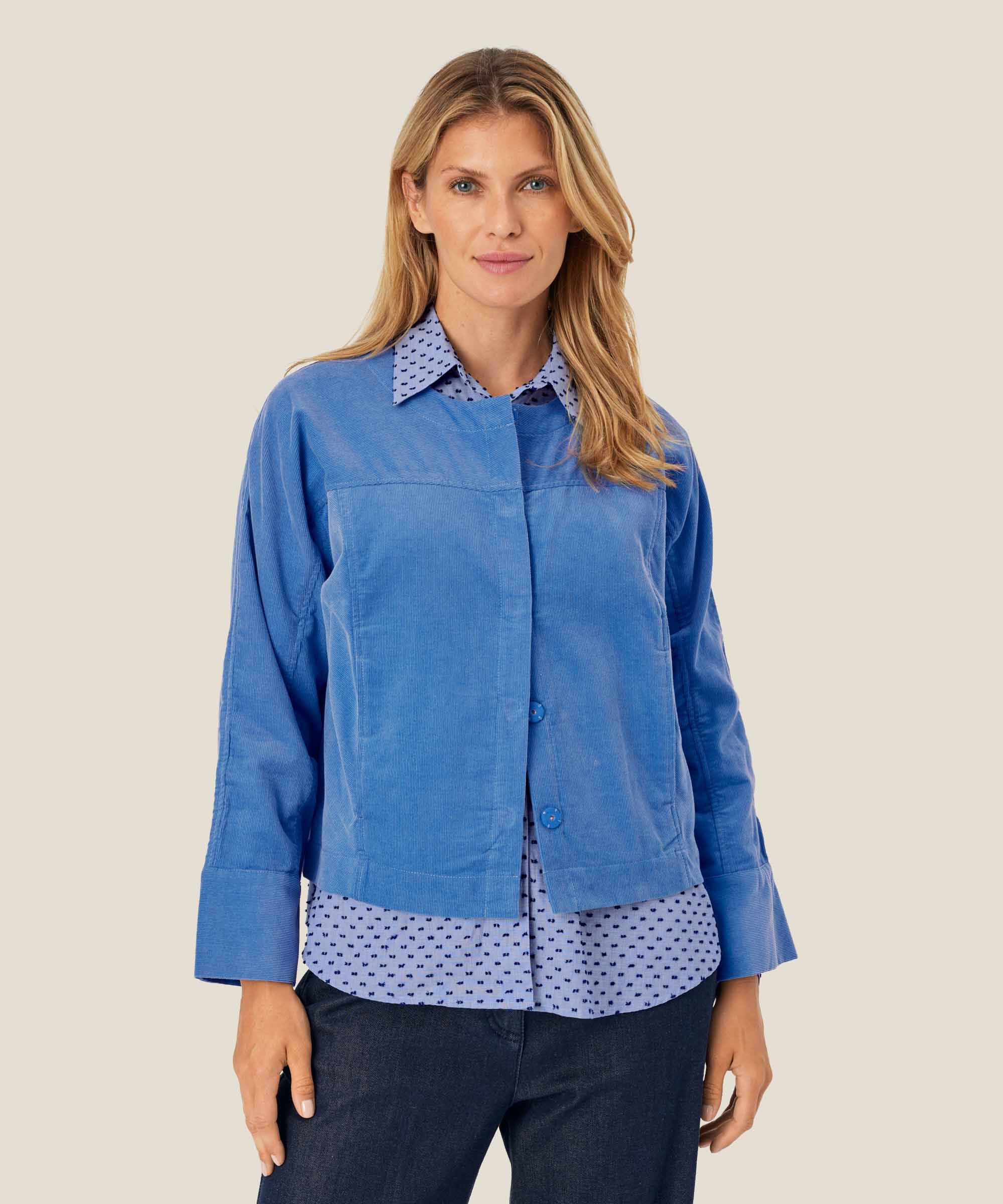 veste en velours avec boutons cachés, Federal Blue