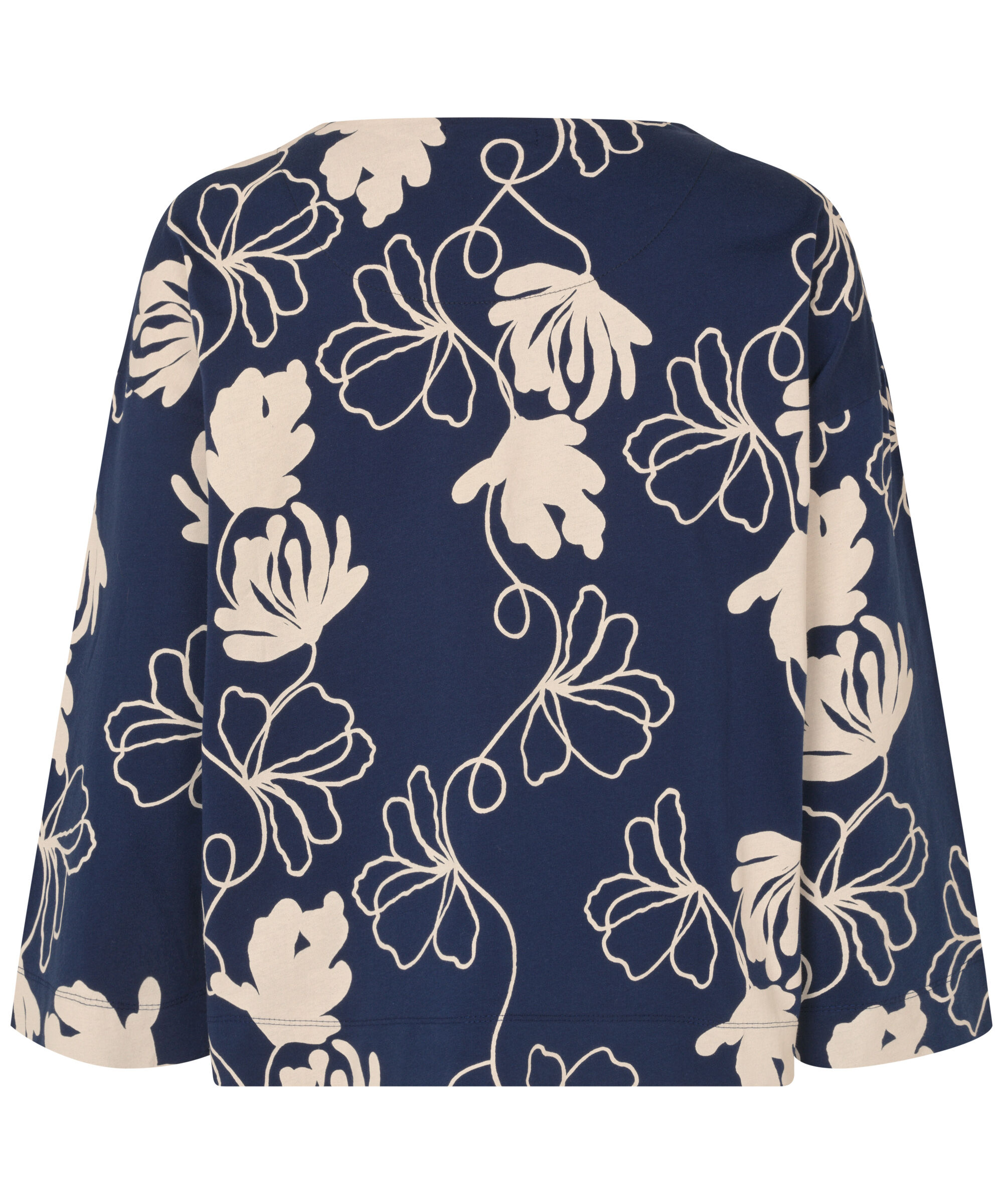 Top en jersey fleuri &agrave; manches longues, Maritime Blue