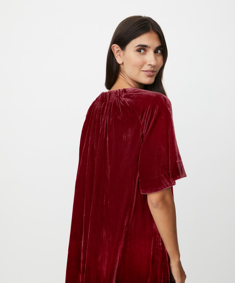 robe en velours à manches courtes et col en V, Tawny Port