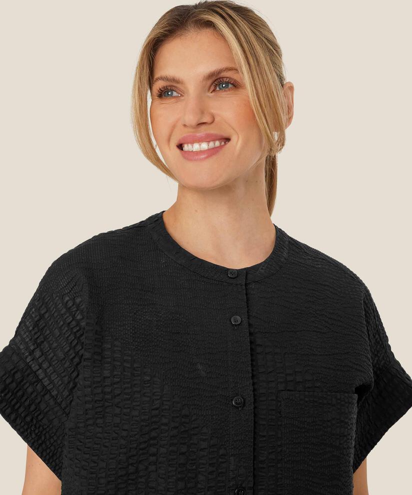 robe chemise en coton léger transparent, Black