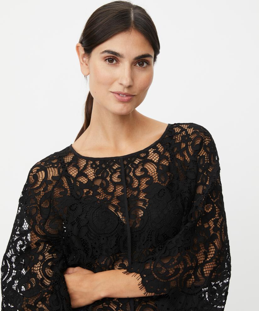 chemisier en dentelle transparente à franges, Black