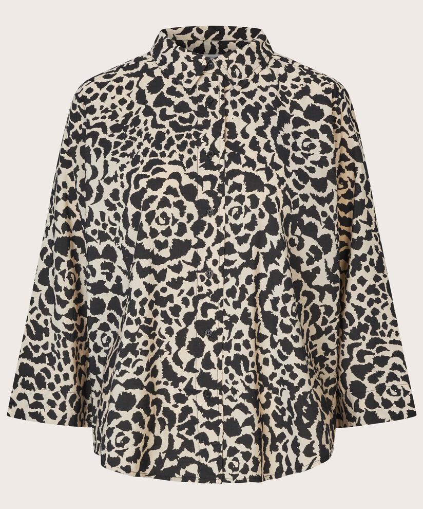 Chemise En Coton À Imprimé Roses À Manches Trois-quarts, Black