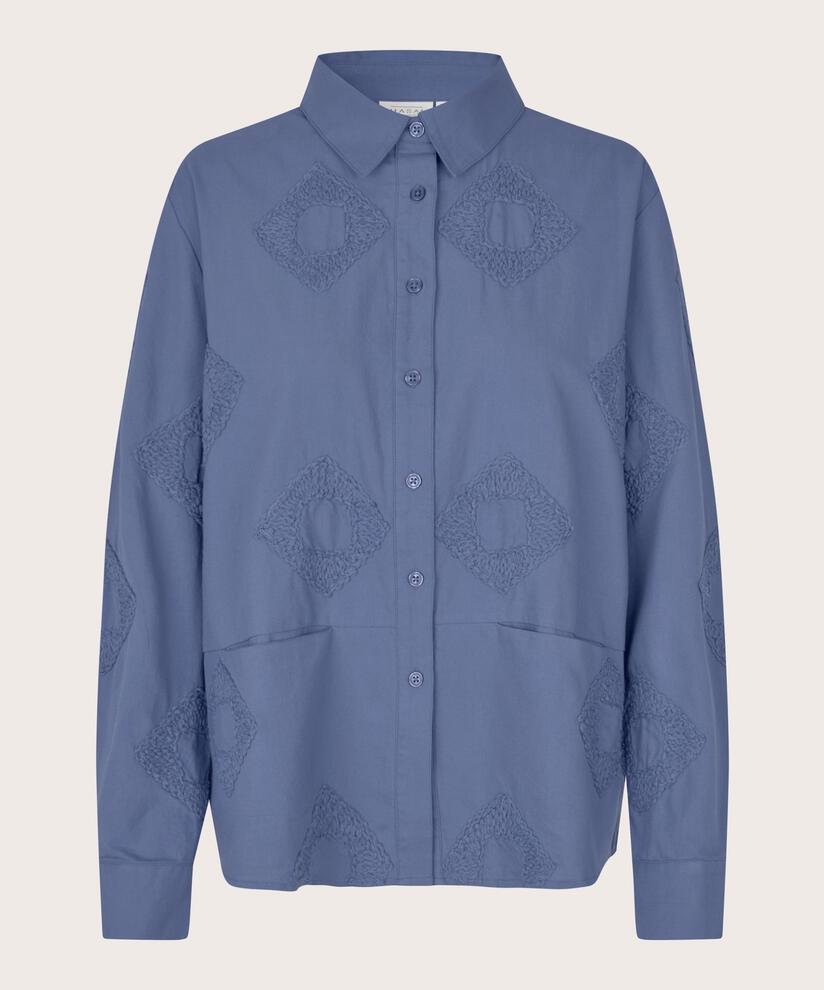 chemise en coton avec détails brodés et poches avant, Bijou Blue