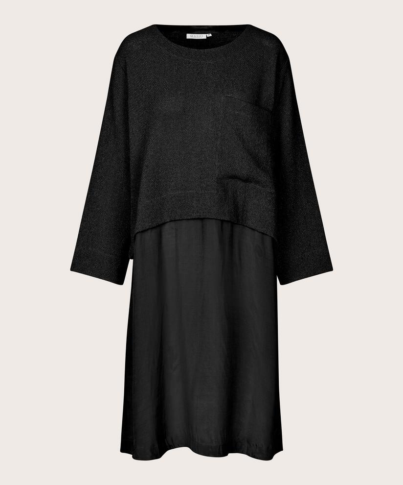 Robe avec corsage bouclé et jupe en viscose, Black