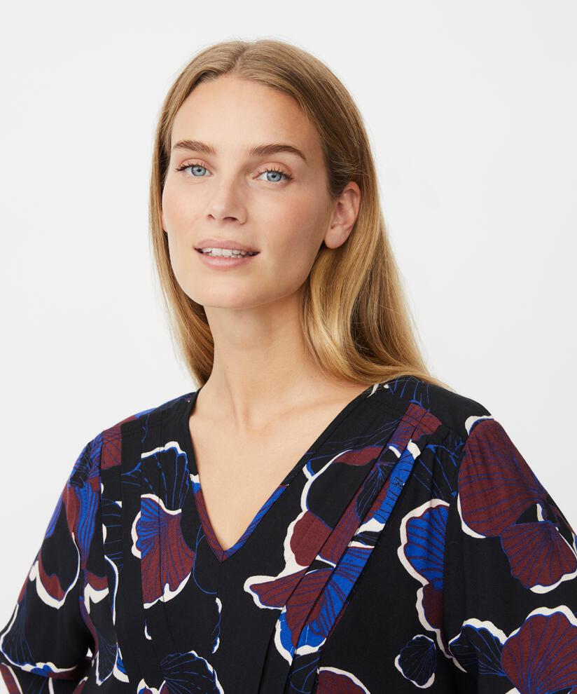 robe en viscose fleurie avec plis à la taille, Tawny Port