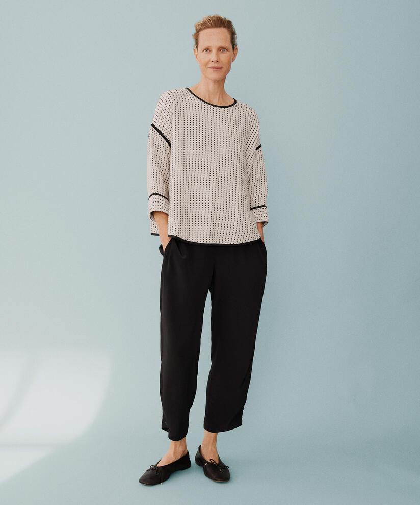 blouse en coton avec coutures contrastées, Black