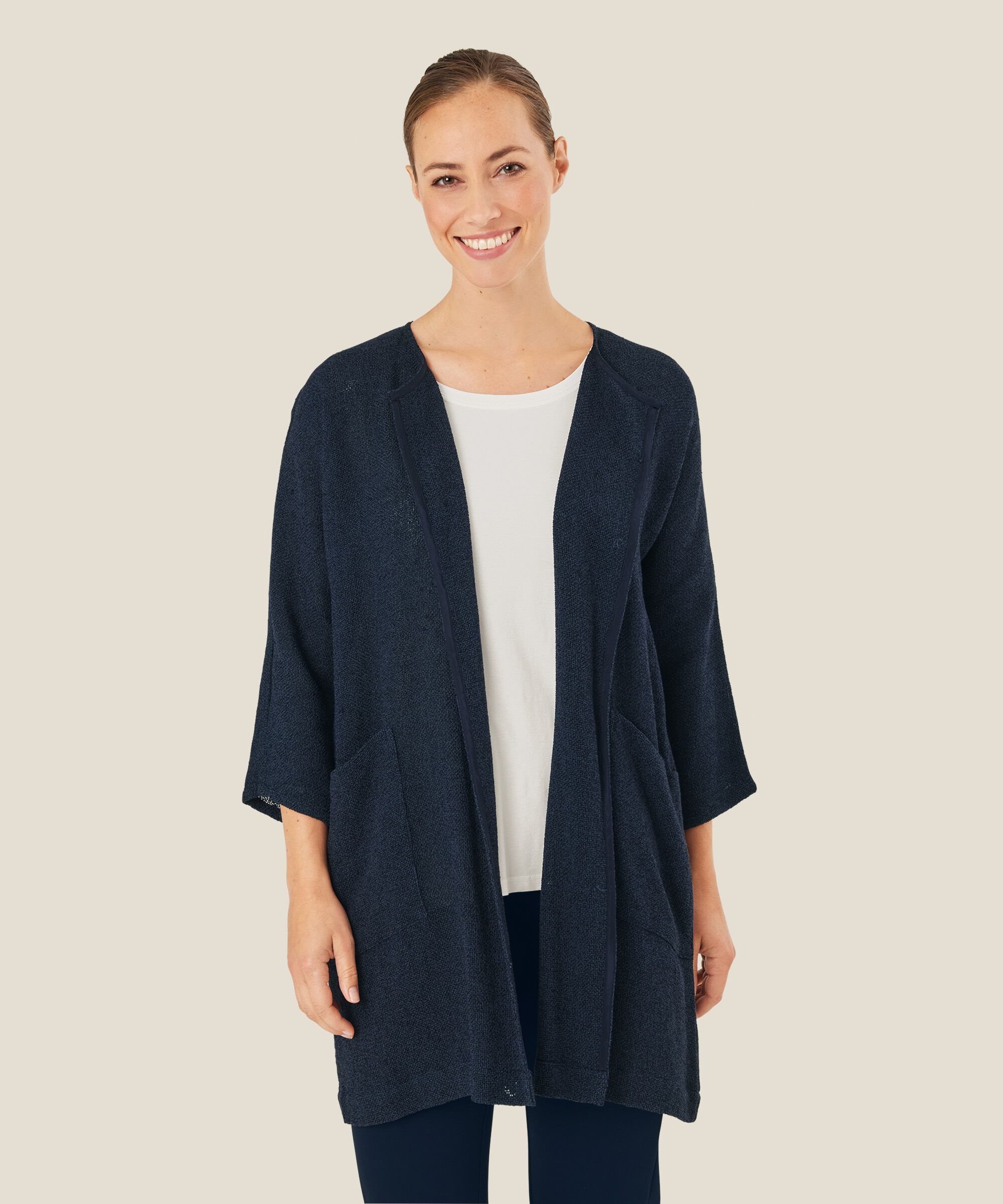 Veste Longue En Bouclé, Navy