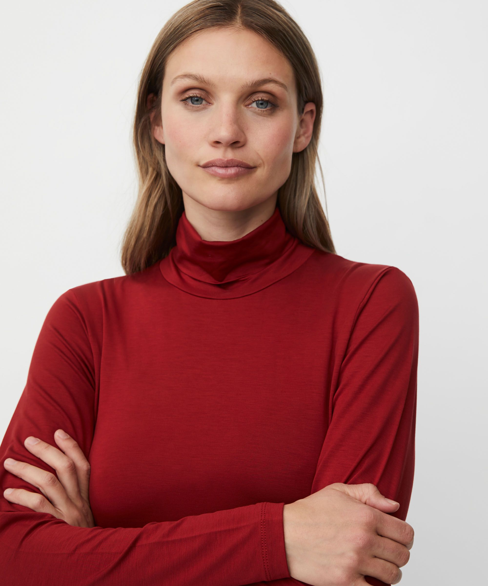 Blouse À Col Roulé En Jersey Doux, Red Dahlia