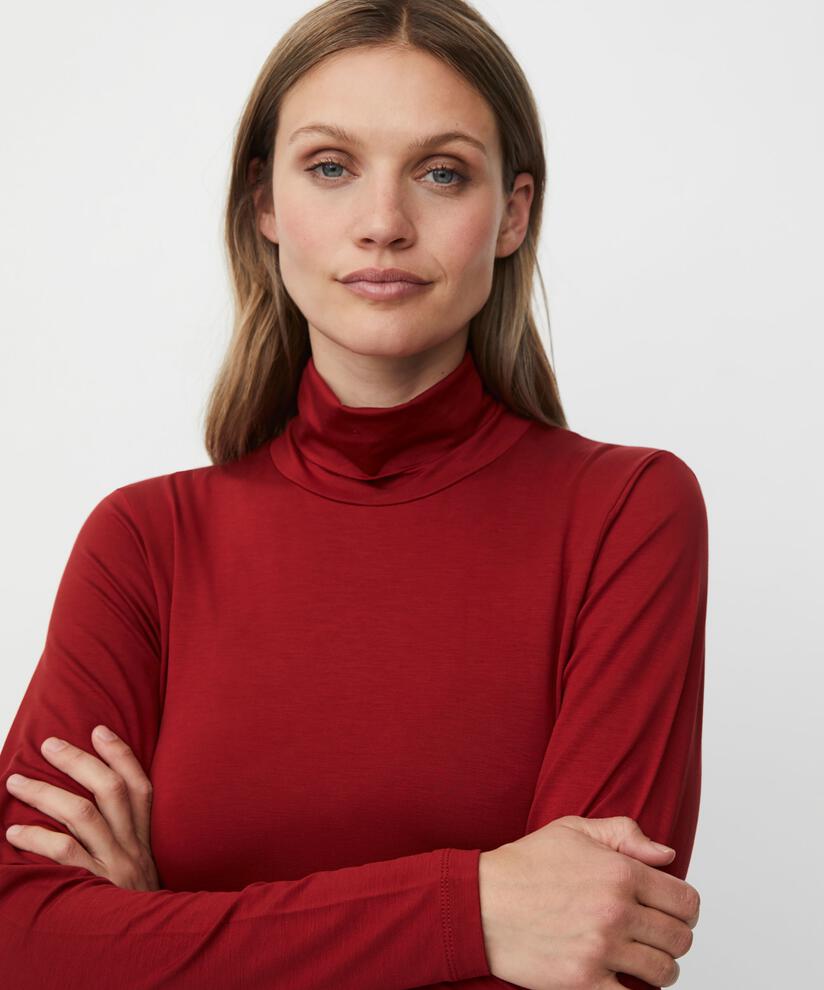 Blouse À Col Roulé En Jersey Doux, Red Dahlia