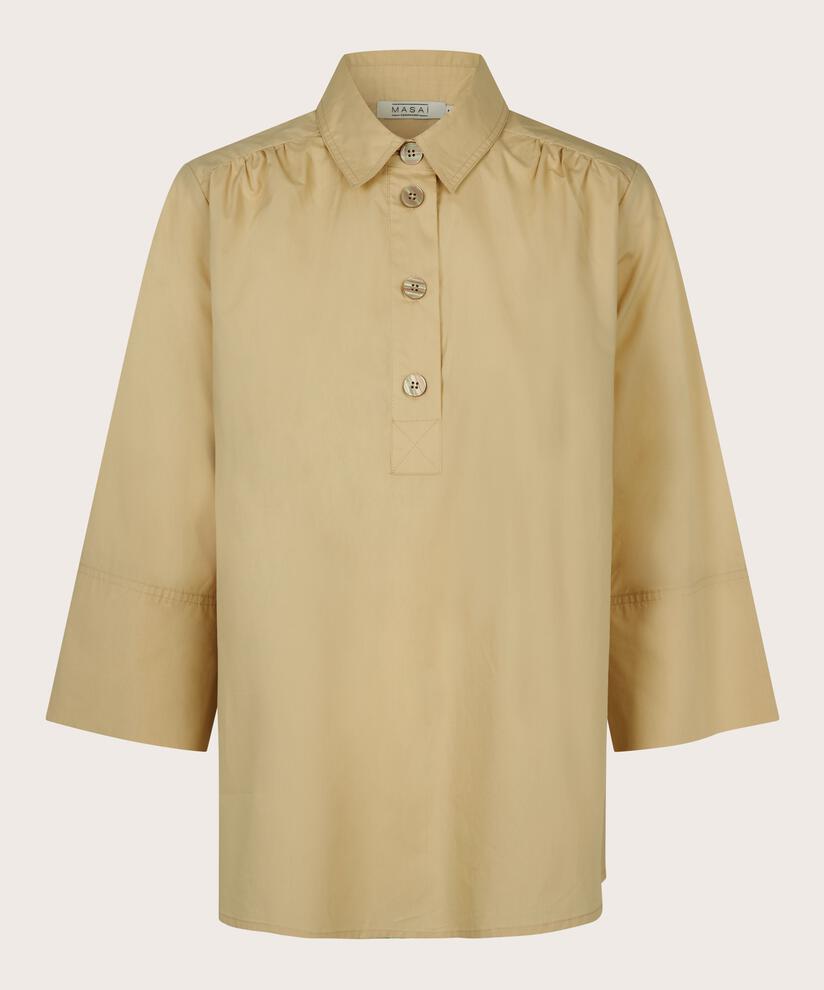 top en coton avec col et patte de boutonnage, Pale Khaki