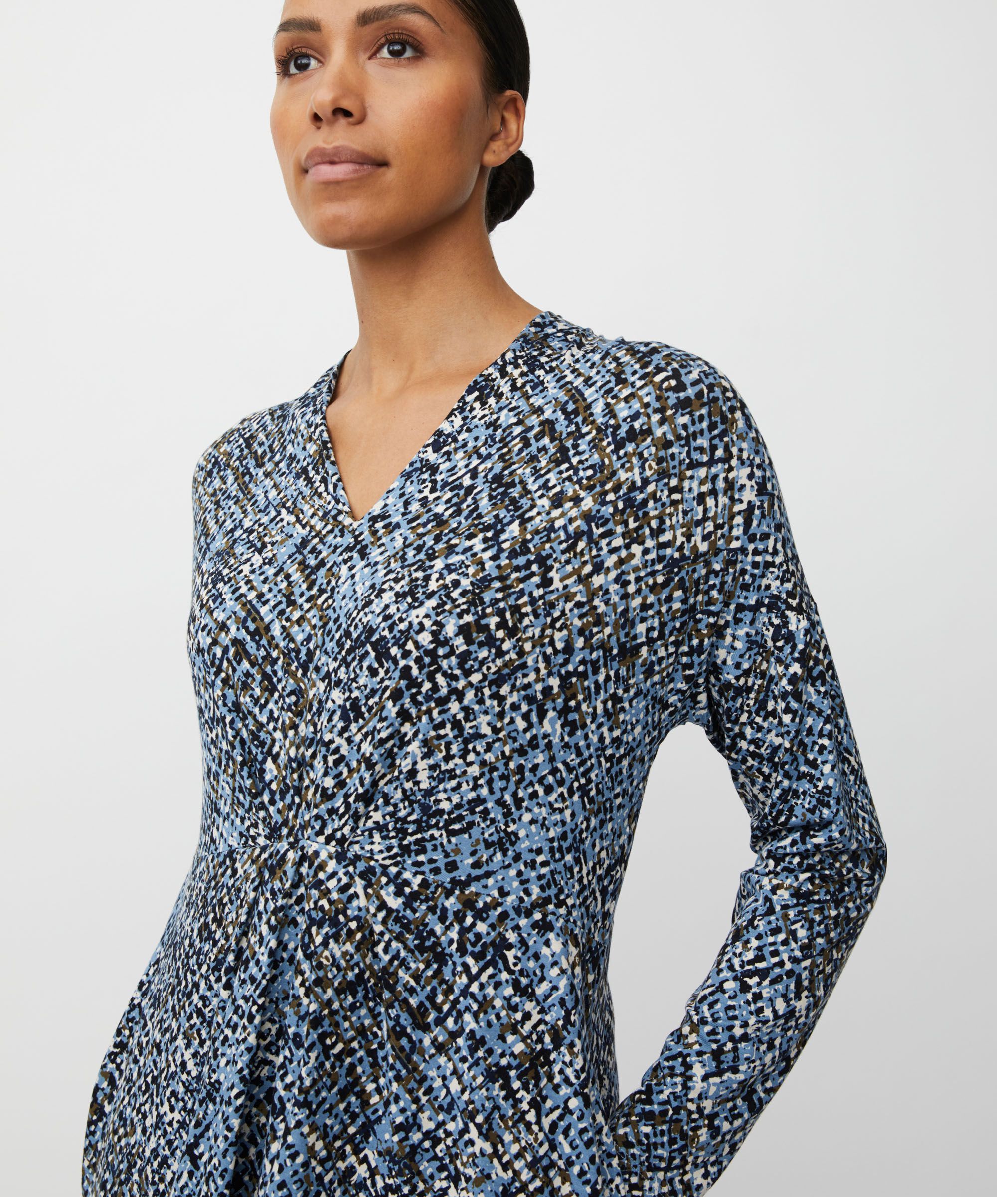 robe en jersey à motifs avec poches fendues et col en V, Proven Blue