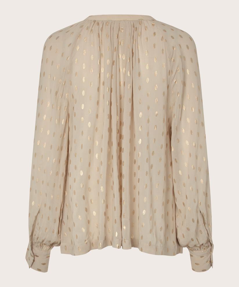 Blouse légèrement transparent à pois dorés et bouton au col, Oxford Tan