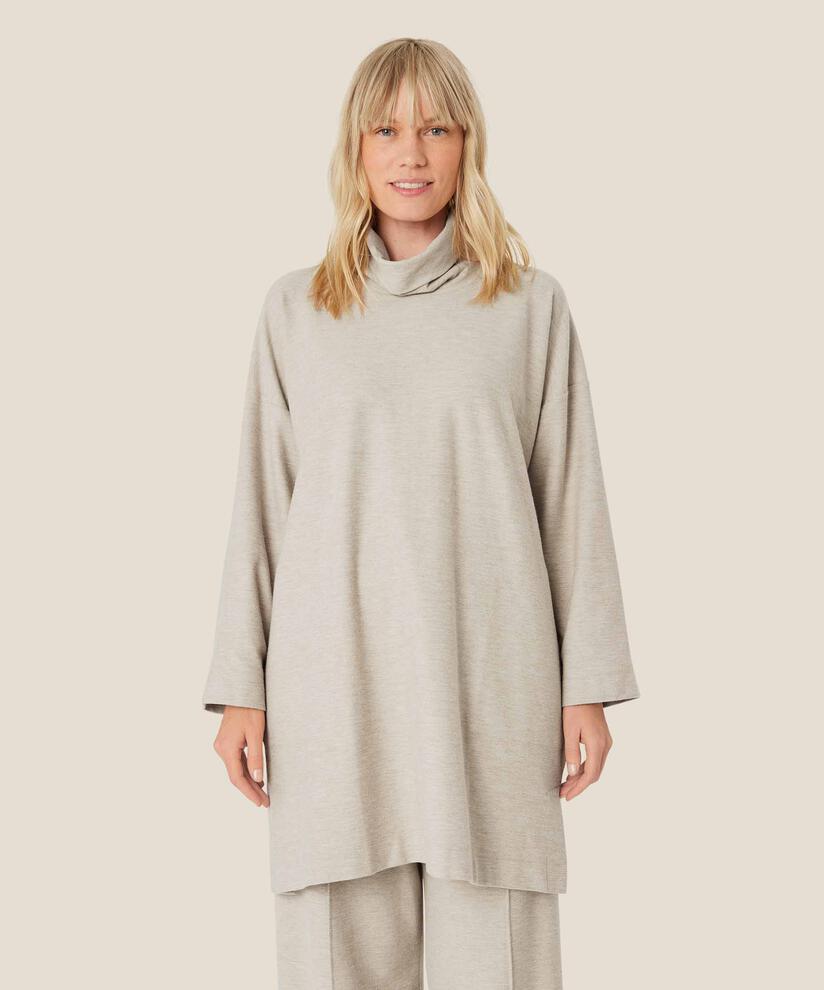tunique en jersey à manches longues et col roulé, Beige melange