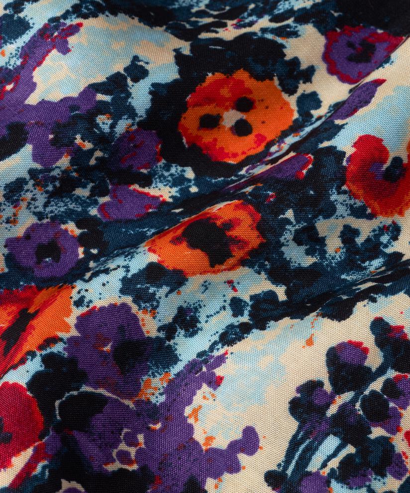 Top en viscose fleuri col V avec boutons, Meadow Violet