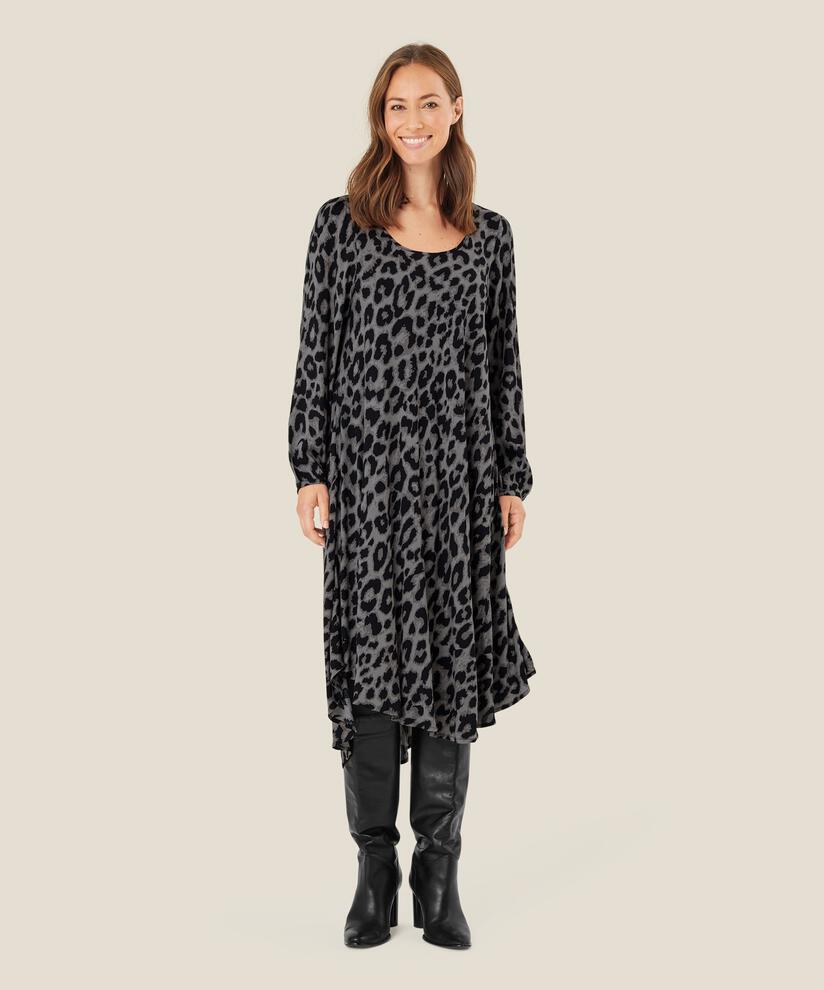 robe en viscose à imprimé léopard, Steel Grey