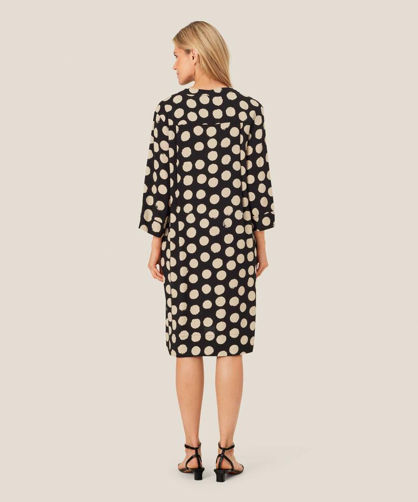 Robe en viscose imprimée avec col en V et poches fendues, Black