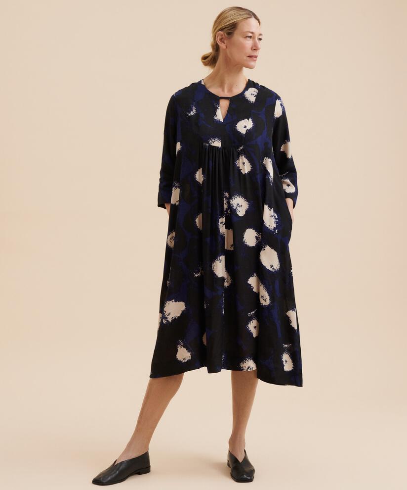 ROBE EN VISCOSE MANCHES TROIS-QUARTS, Maritime Blue