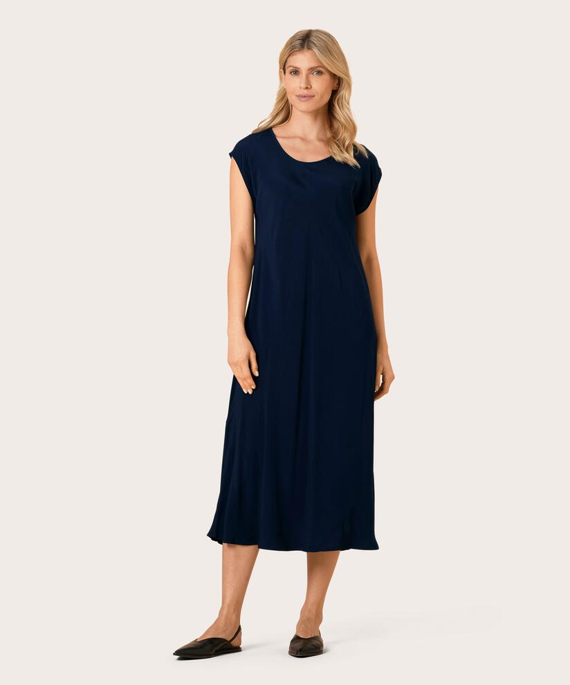robe en viscose à col rond et manches courtes, Navy