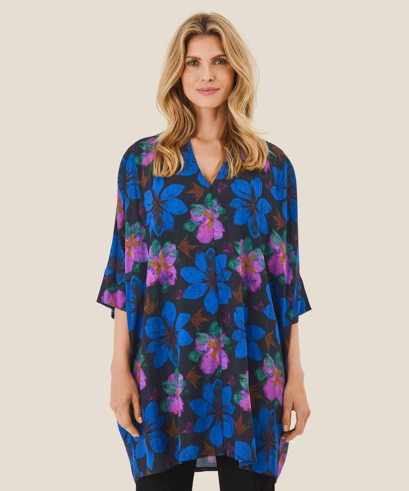 tunique à motif en satin viscose, Wild Aster