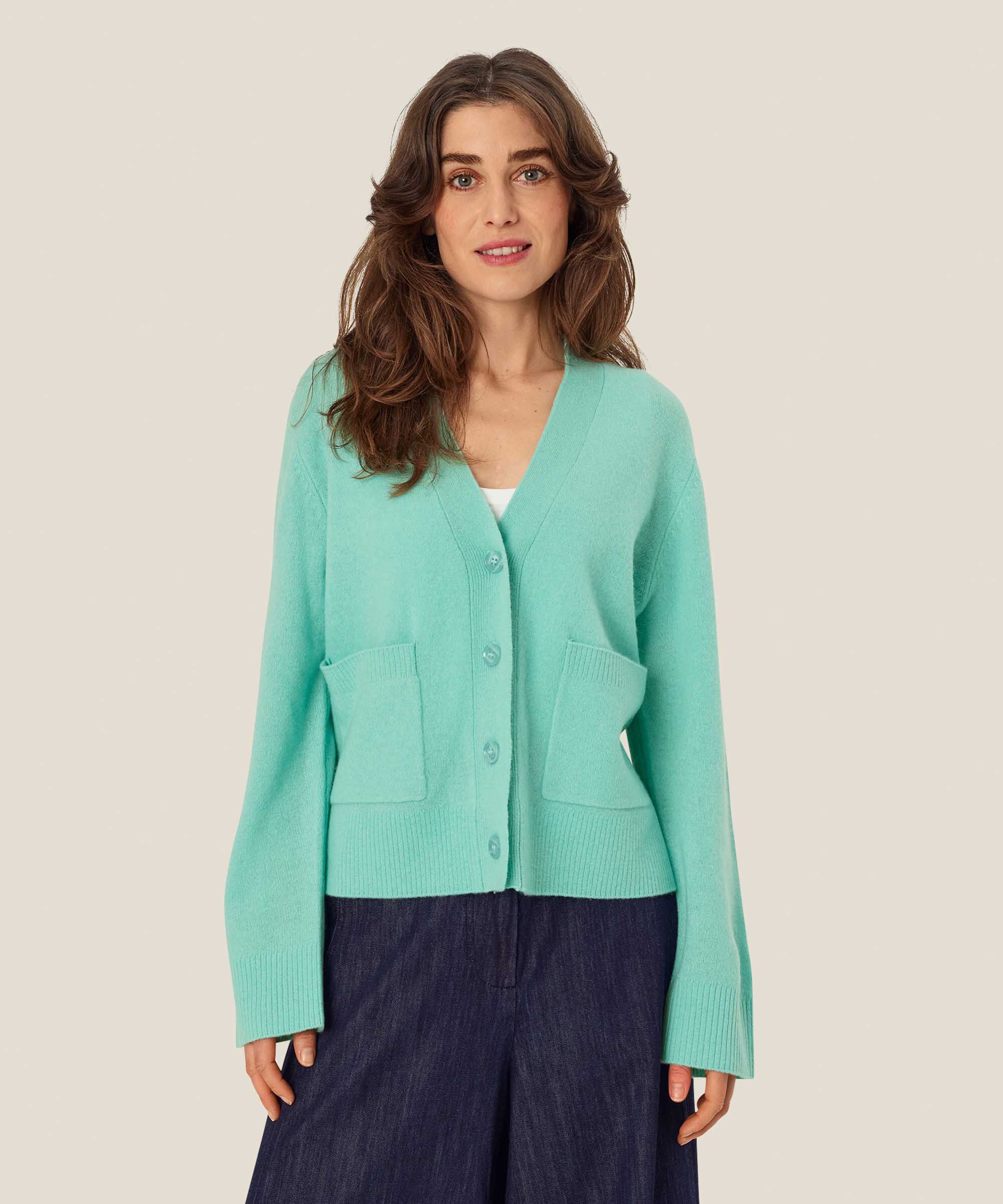 cardigan en laine douce avec poches devant, P. Turquoise
