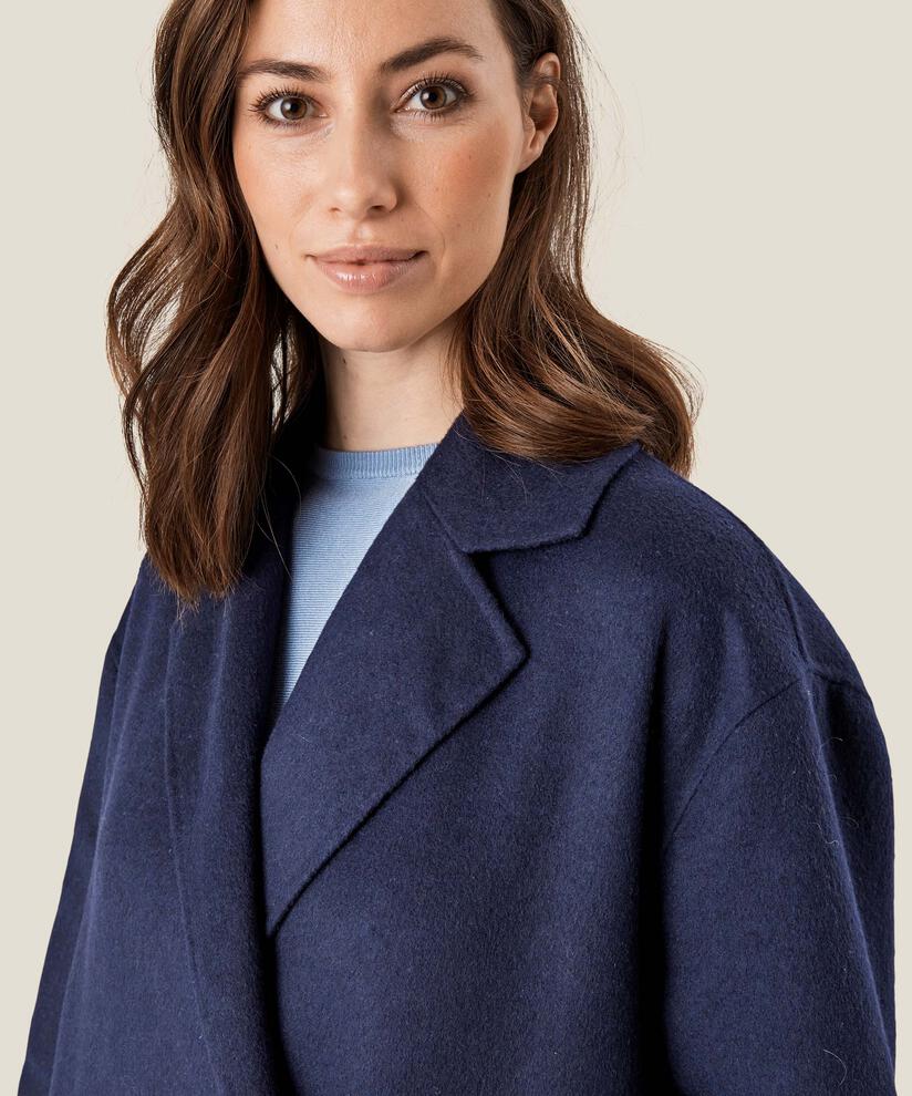 manteau long en laine avec liens, Maritime Blue