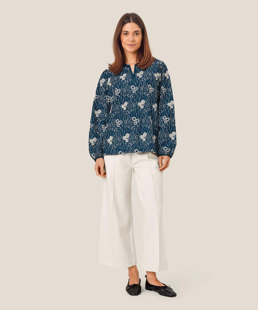 blouse en coton à imprimé fleurs brodées, Sargasso Sea