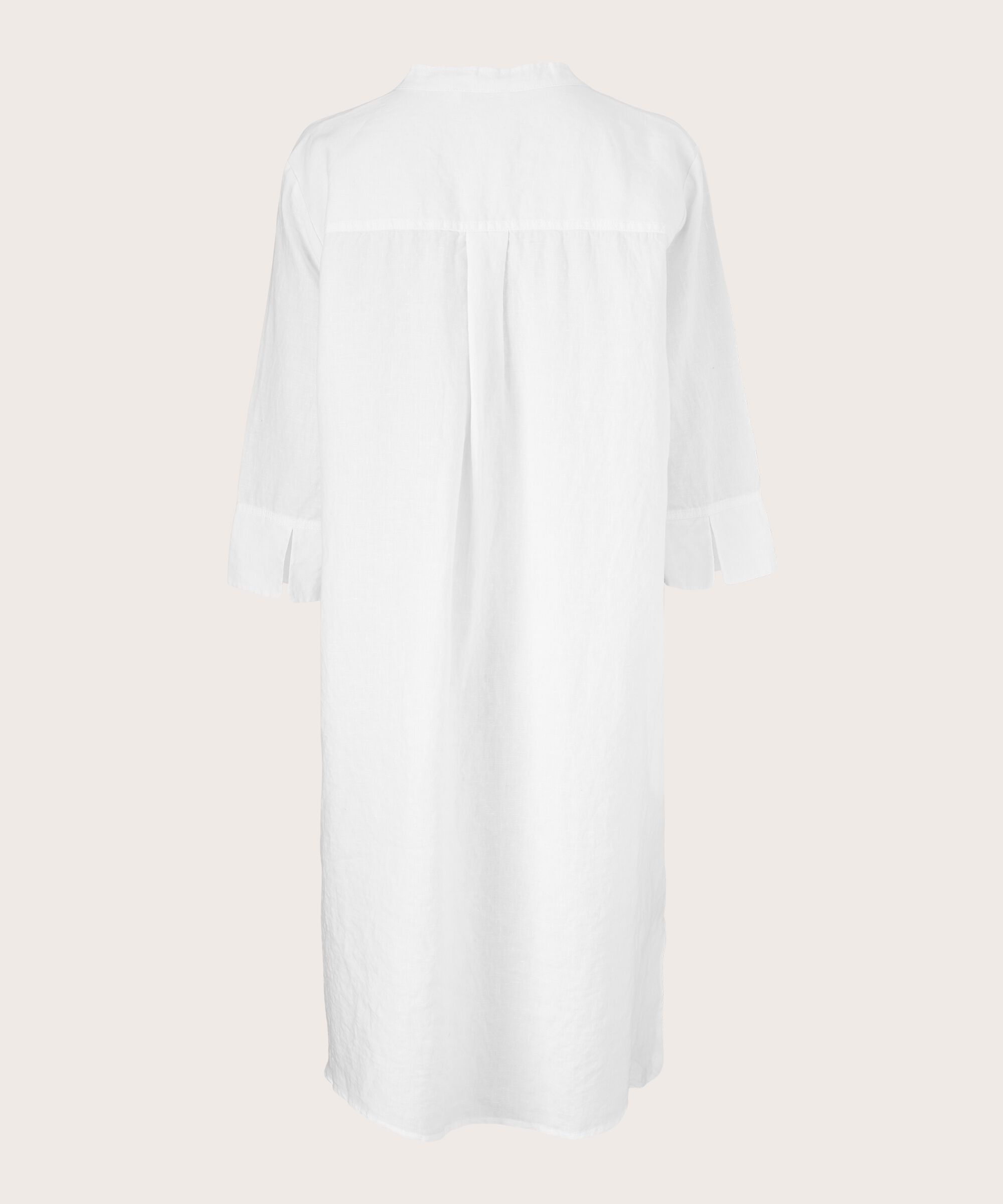 robe-chemise en lin avec manches trois-quarts, White