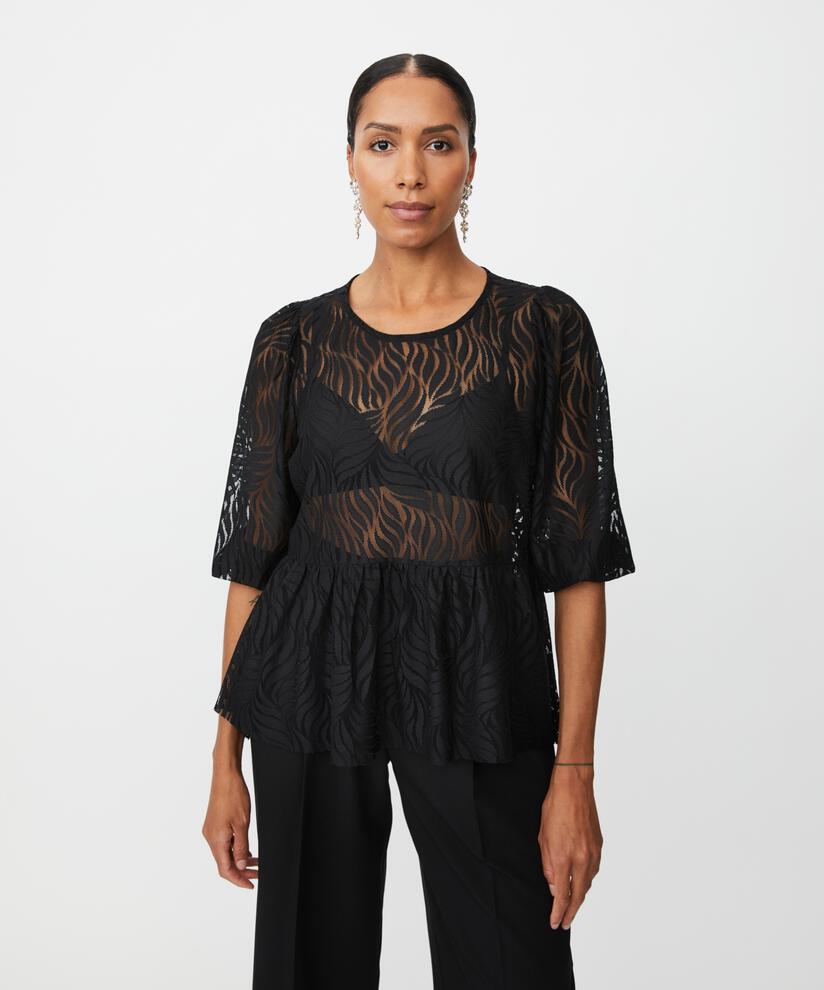 blouse en dentelle jersey avec ourlet péplum, Black