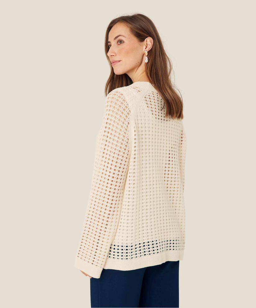 pull tricoté en coton avec motif troué, Whitecap