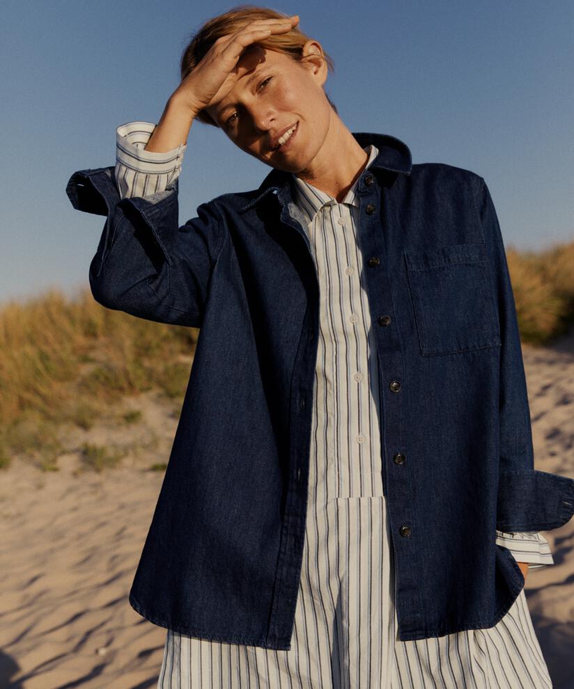 Pantalon En Coton Épais Avec Poches Fendues, Dark Denim