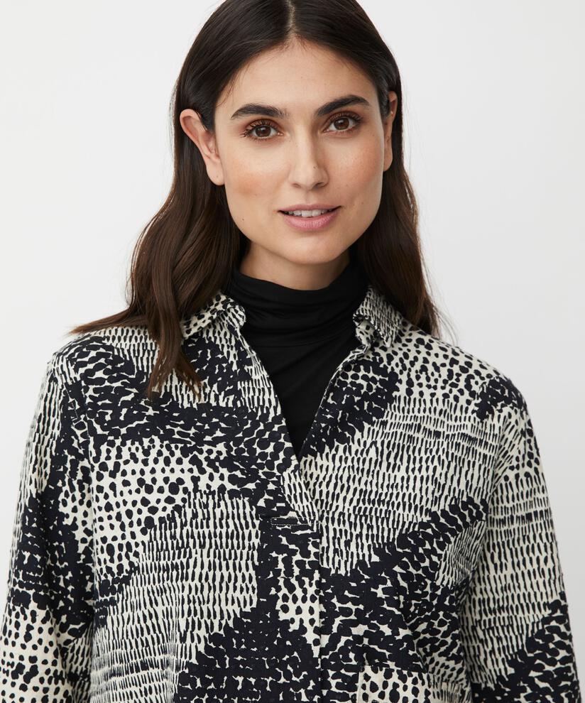 blouse en coton avec col en V et poche décorative, Black