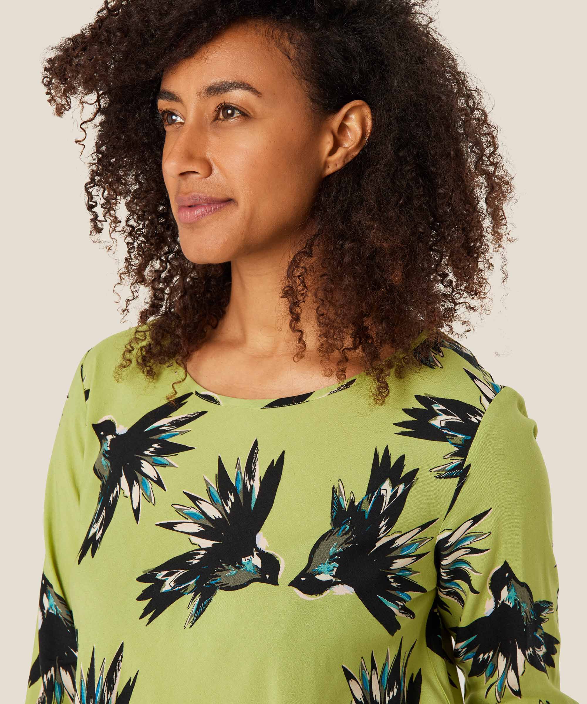 blouse en viscose imprimée à col rond, Fern