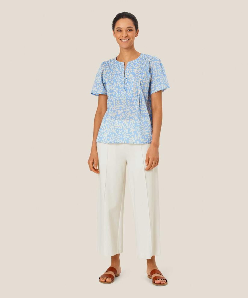 blouse en coton fleuri avec col en V, Della Blue