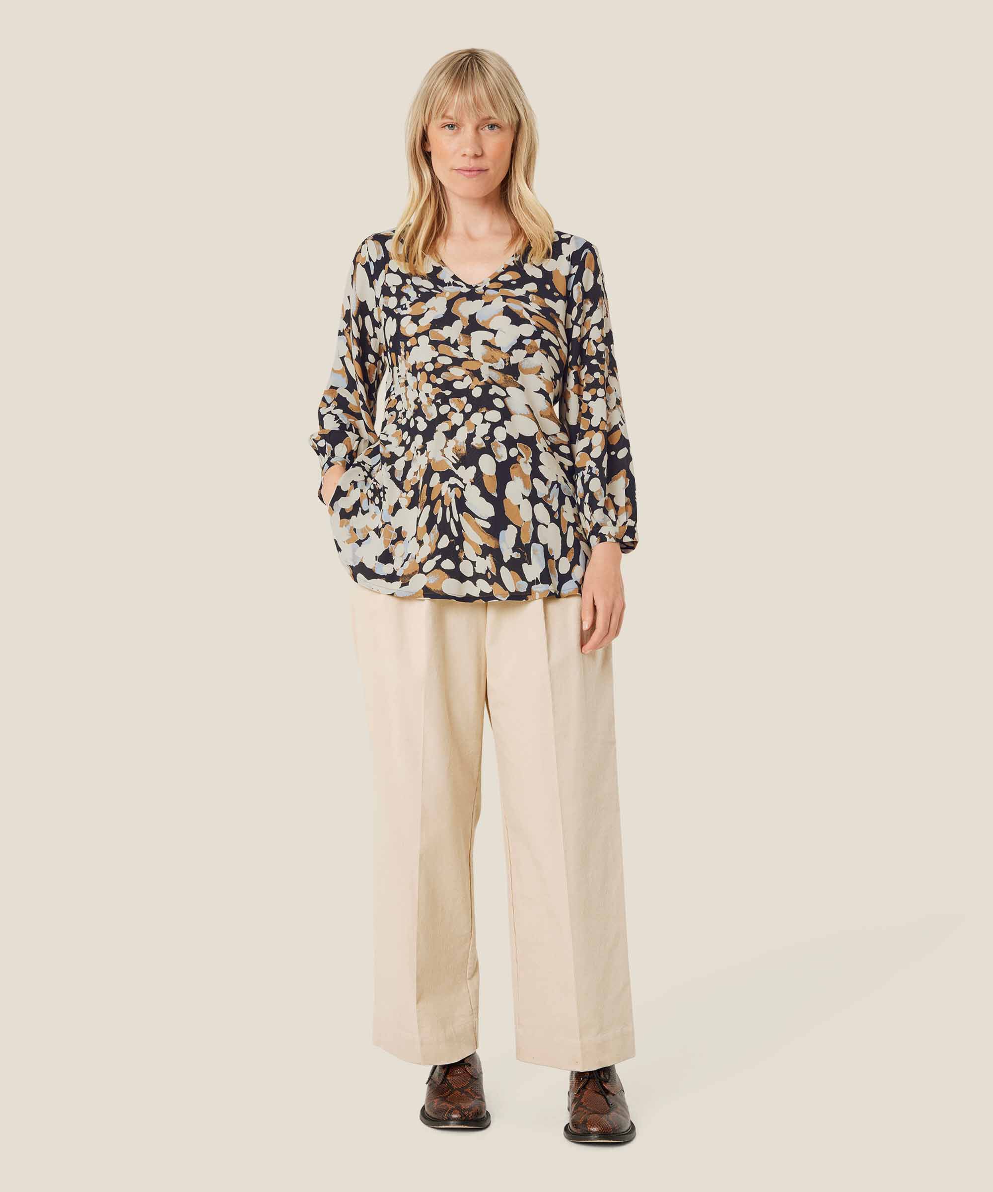 blouse en viscose imprimée à col v, Chipmunk