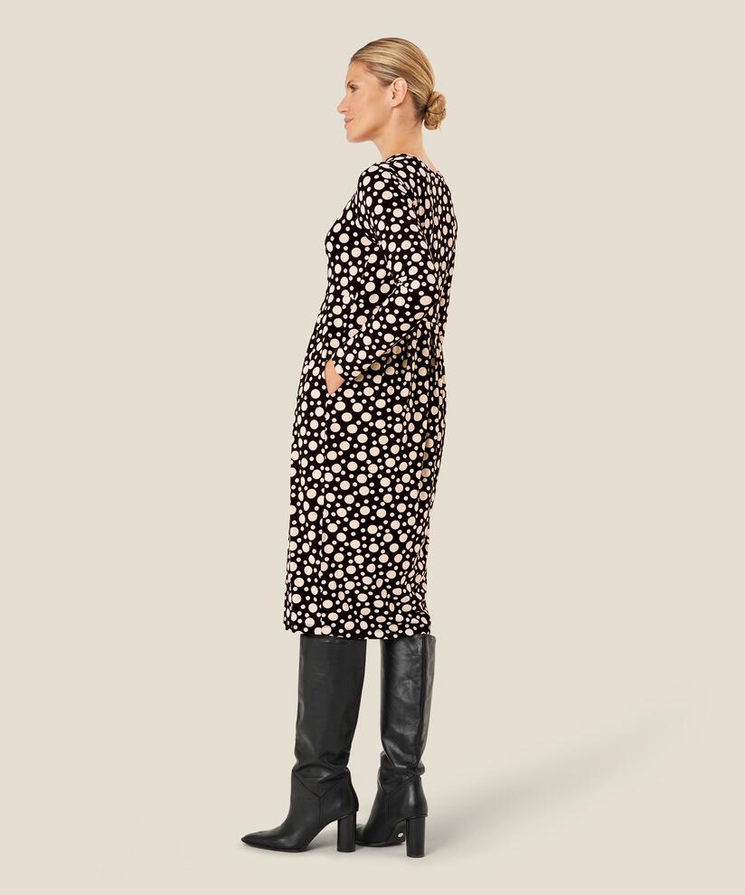 robe tulipe à motifs avec manches longues, Black
