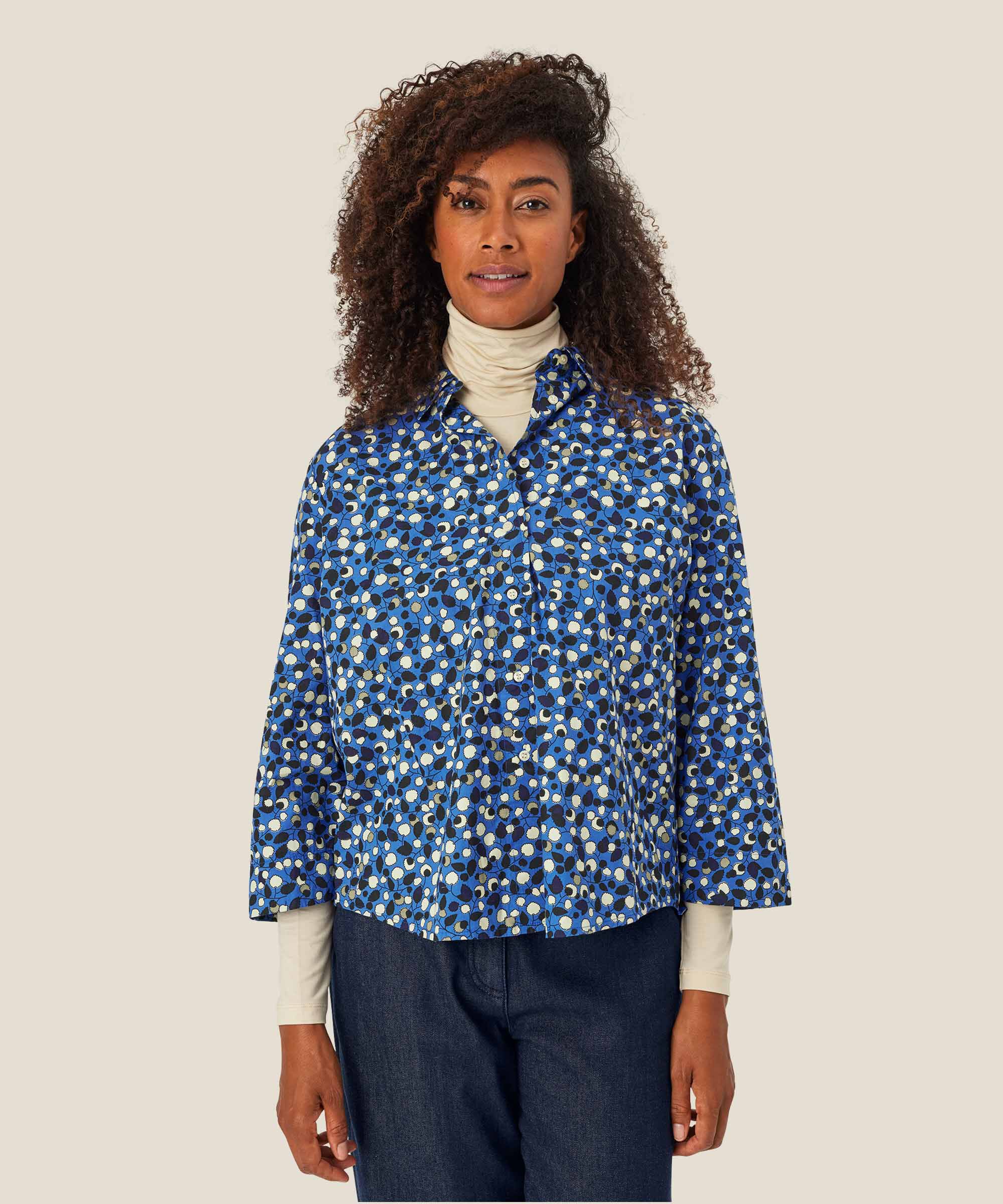 chemise en coton imprimé à manches 3/4, Federal Blue