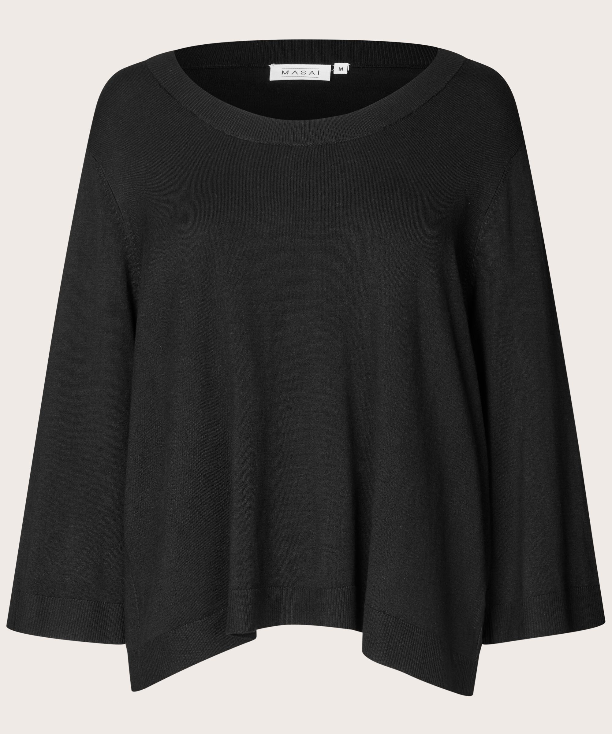 pull tricoté à manches larges et col rond profond, Black