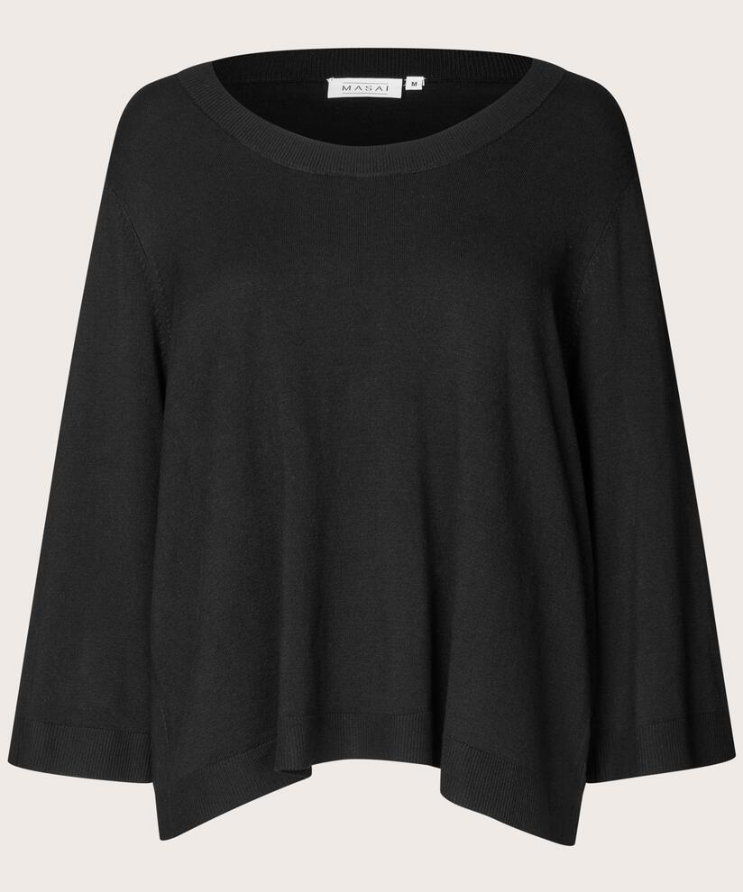 pull tricoté à manches larges et col rond profond, Black