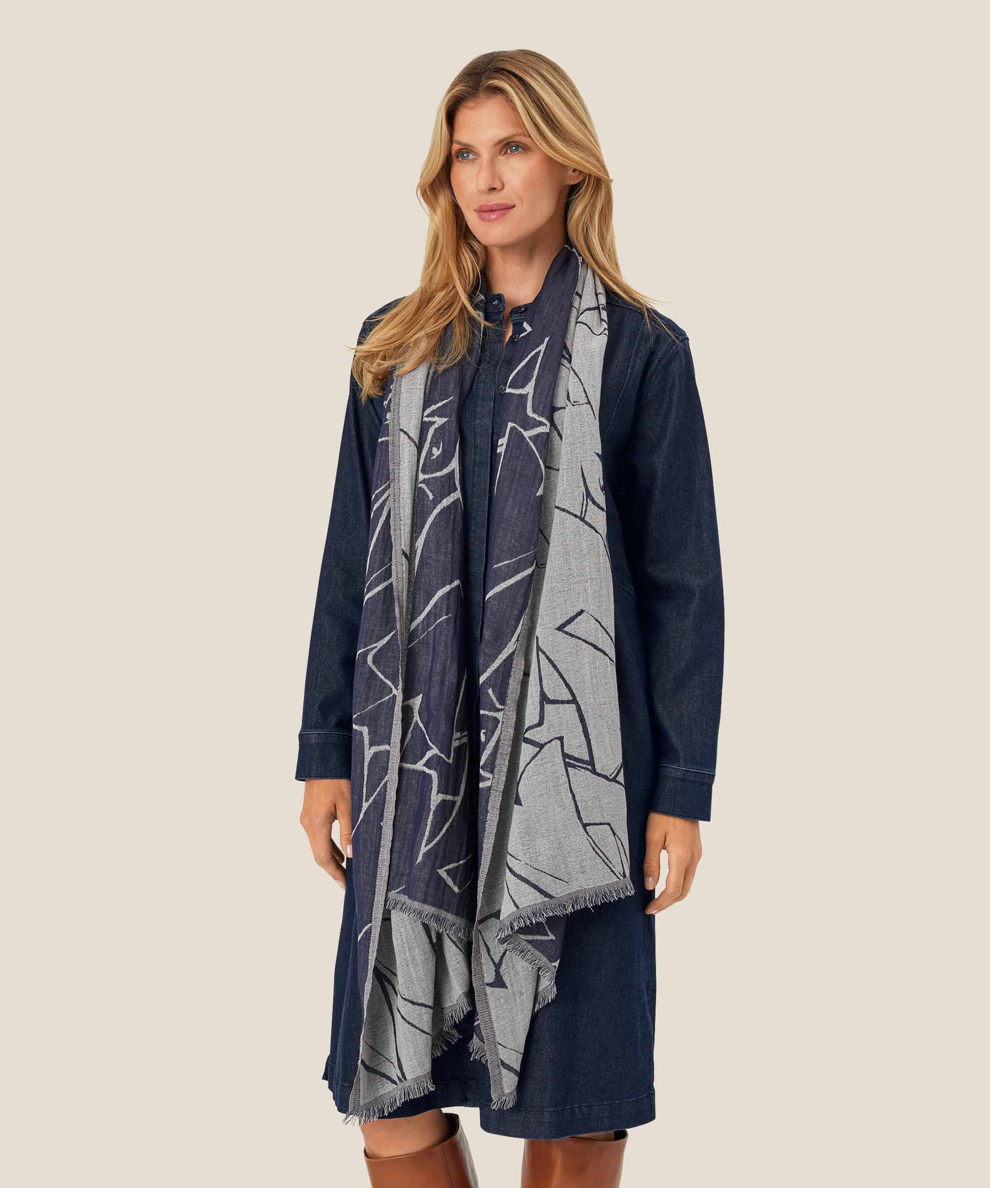 écharpe imprimée en laine mélangée, Navy Blazer