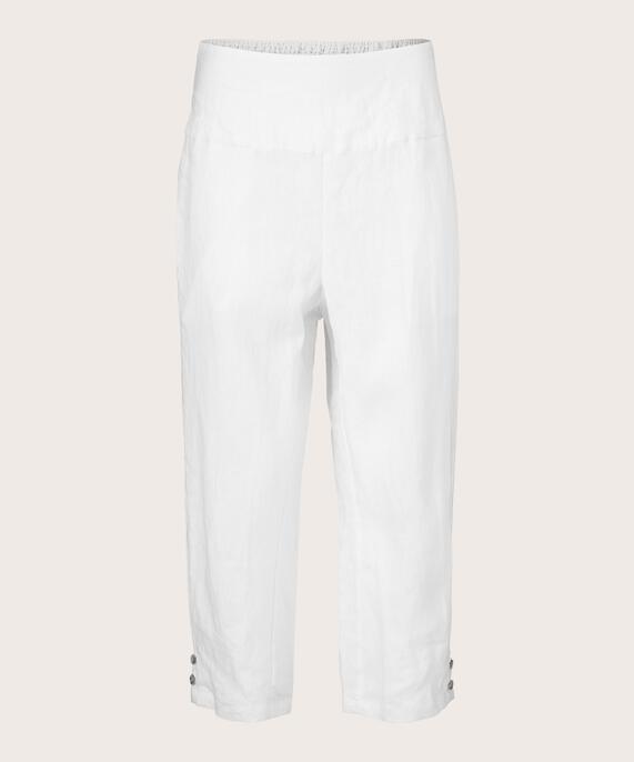 pantalon en lin avec large élastique smocké au dos, White