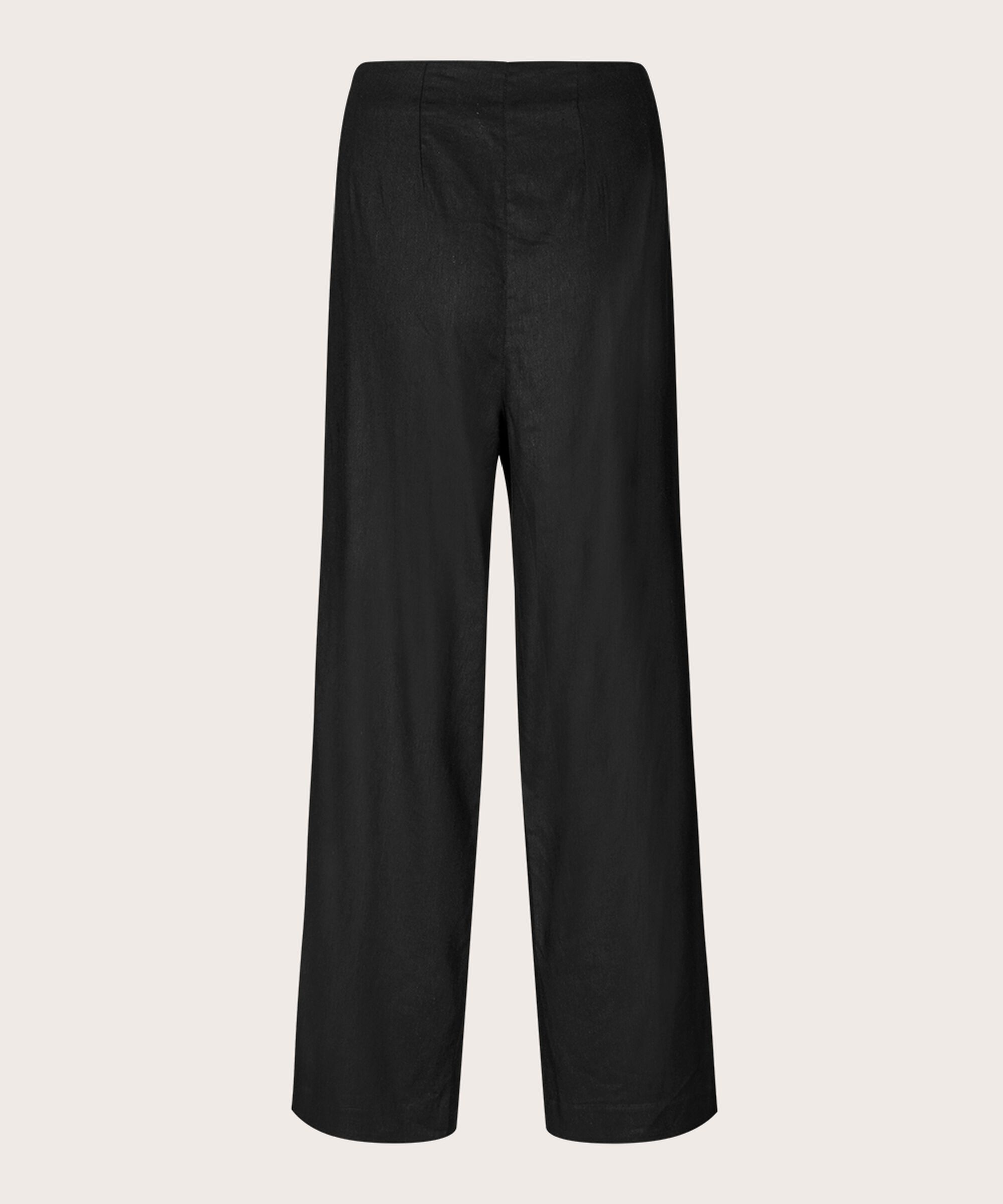 Pantalon en lin mélangé avec jambes larges et poches fendues, Black