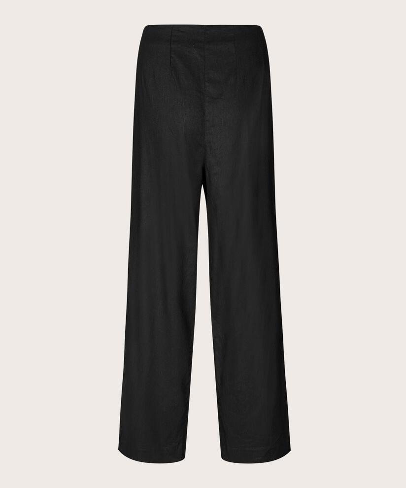 Pantalon en lin mélangé avec jambes larges et poches fendues, Black