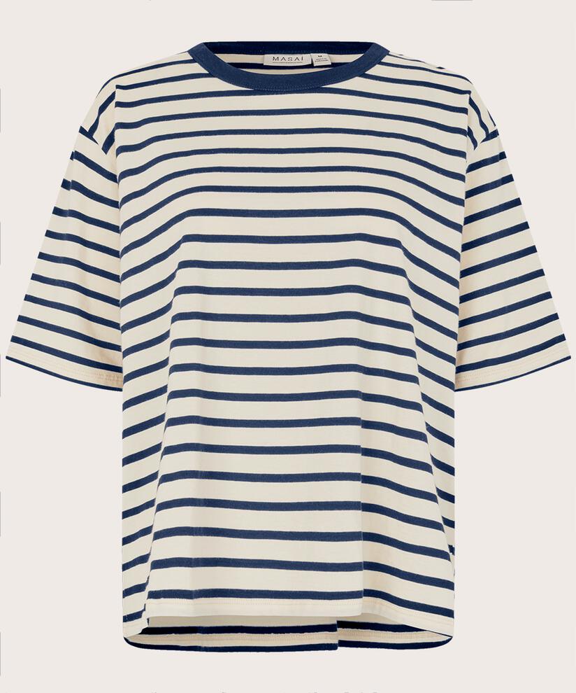 t-shirt rayé à col rond, Navy Blazer