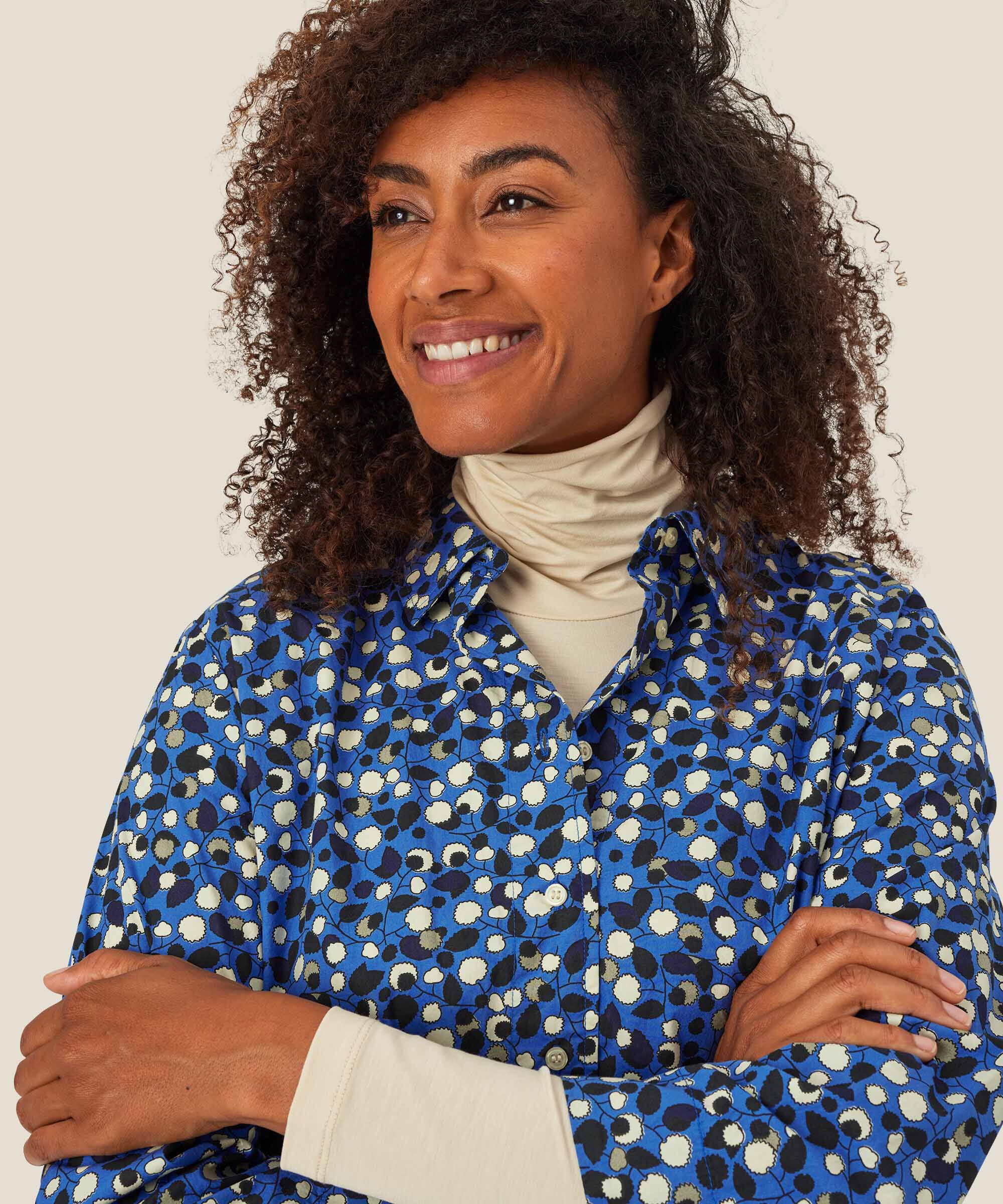 chemise en coton imprimé à manches 3/4, Federal Blue