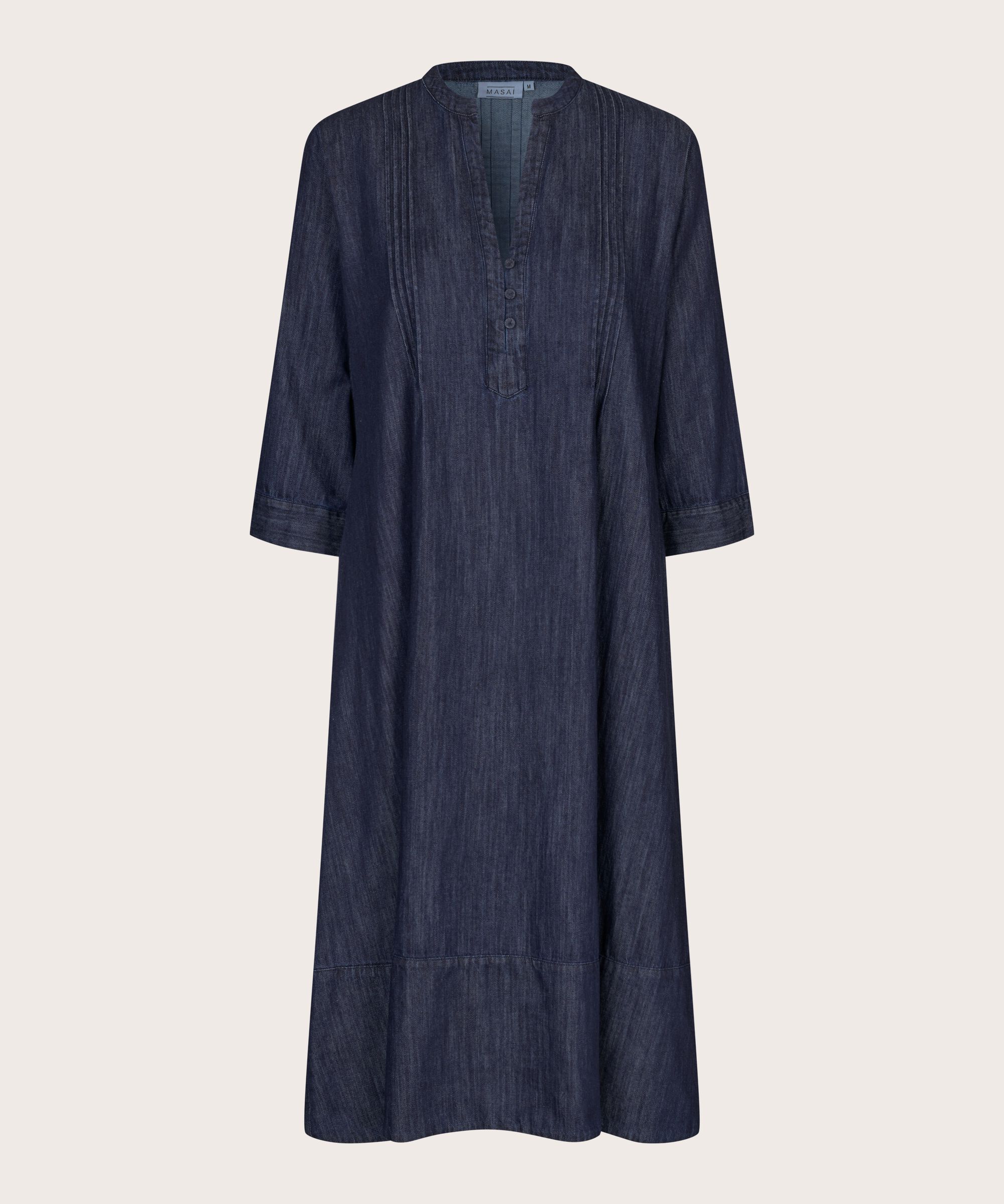 robe en jean à col en V profond, Dark Denim