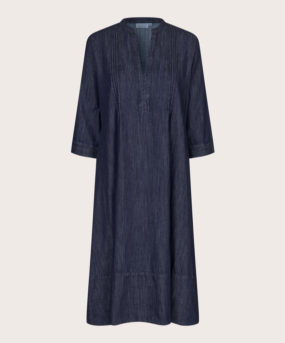 robe en jean à col en V profond, Dark Denim