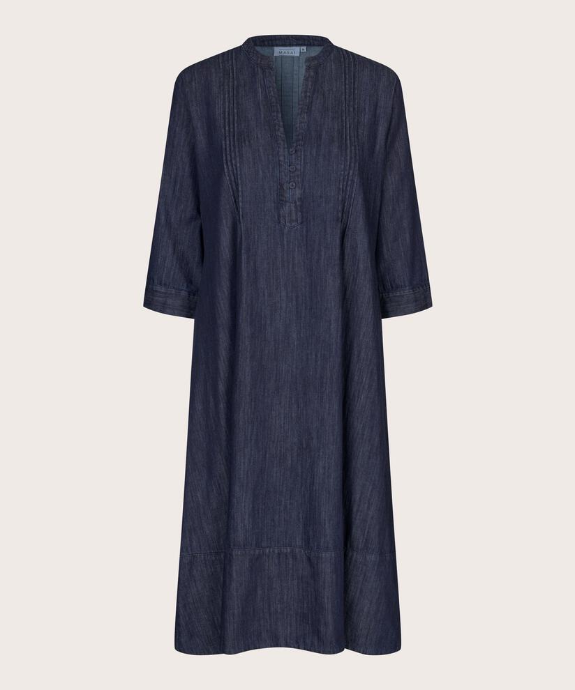 robe en jean à col en V profond, Dark Denim