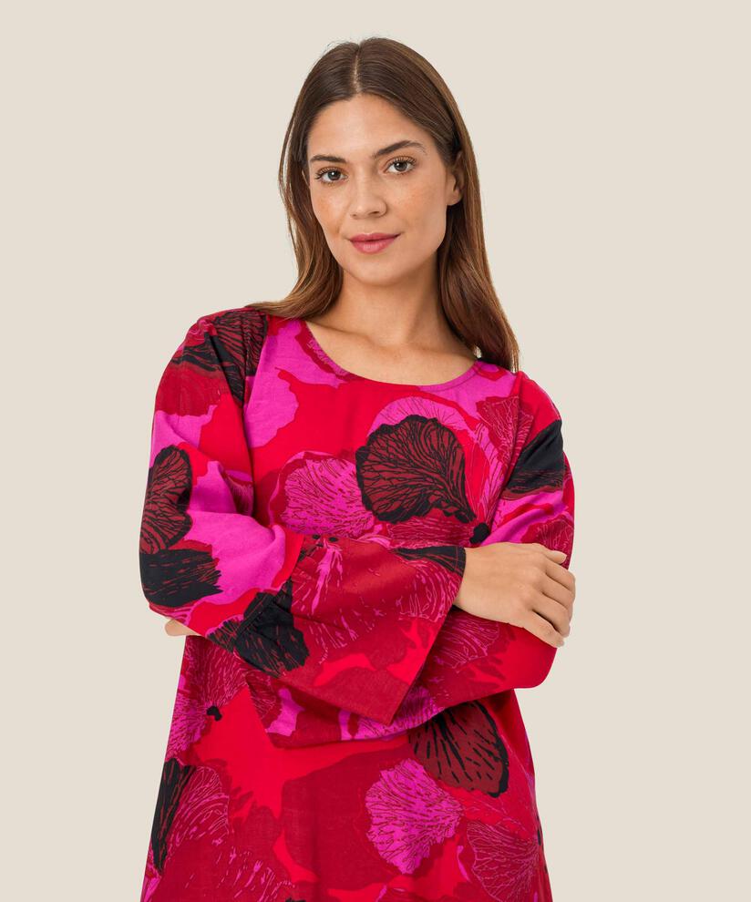 robe en viscose imprimée à col rond, Haute Red